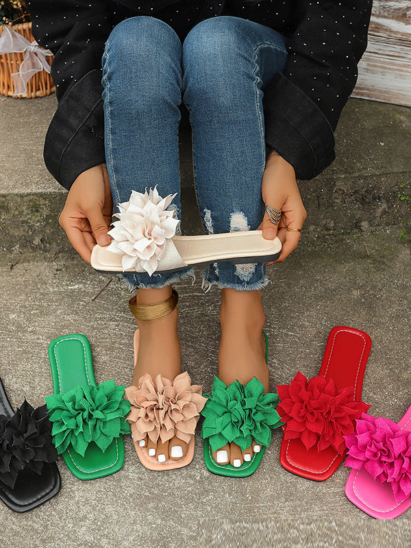 Flower Shape Open Toe Split-Joint Flat Shoes Slippers