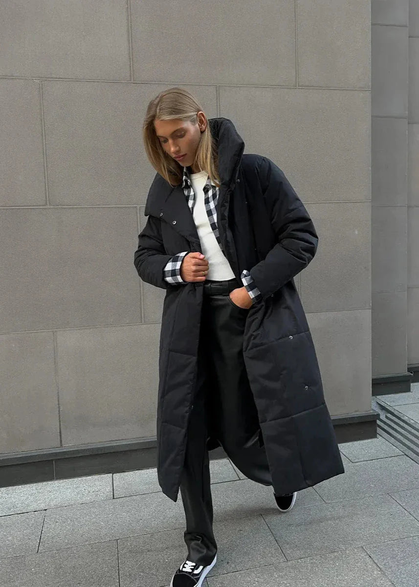 Belted Oversized Stand Collar Coat