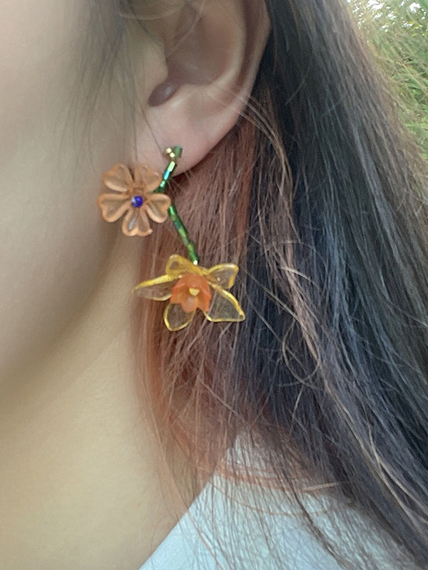 Asymmetric Flower Shape Geometric Drop Earrings