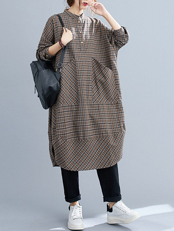 Vintage Plaid Irregularity Shirt Dresses