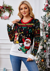 Rocking Christmas Tree - Elk Jacquard Santa Claus Sweater