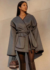 Ashen Wrap Belted Overcoat