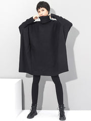 Super Loose Black High-Neck Knitting Batwing Sleeves Sweater Dress