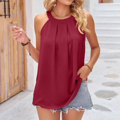 Summer Halter Pleated Sleeveless Tank Top