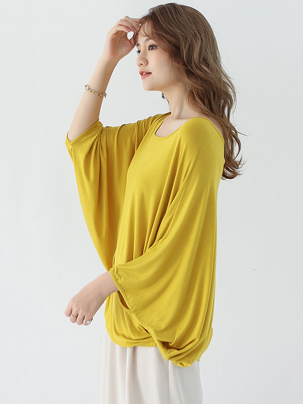 Vintage Loose Round-Neck Batwing Sleeves Shirts