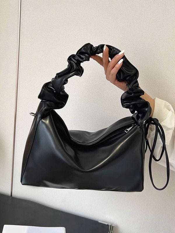 Pleated Solid Color Zipper Handbags