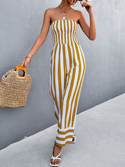 Loose Sleeveless Contrast Color Elasticity Striped Tube Jumpsuits