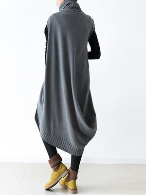 Casual Vintage Knitting High-Neck Sleeveless Dress