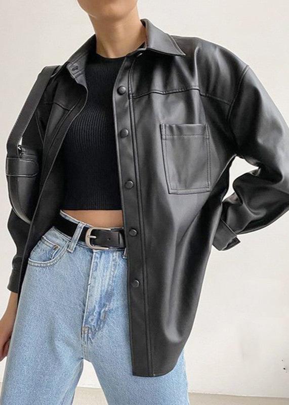 Classic Faux Leather Button-Up Jacket