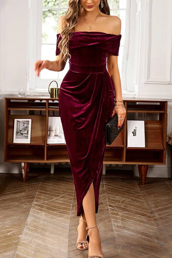 Red Dahlia Velvet Off the Shoulder Party Dress