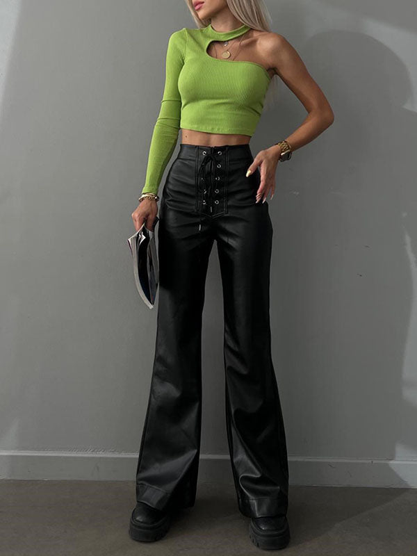 Flared Pants Bandage Solid Color Pants Trousers