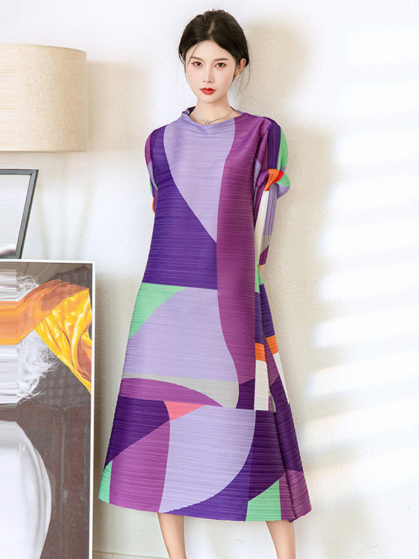 Original Loose Contrast Color Split-Joint Midi Dress