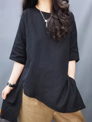 Half Sleeves Loose Solid Color Round-Neck T-Shirts Tops