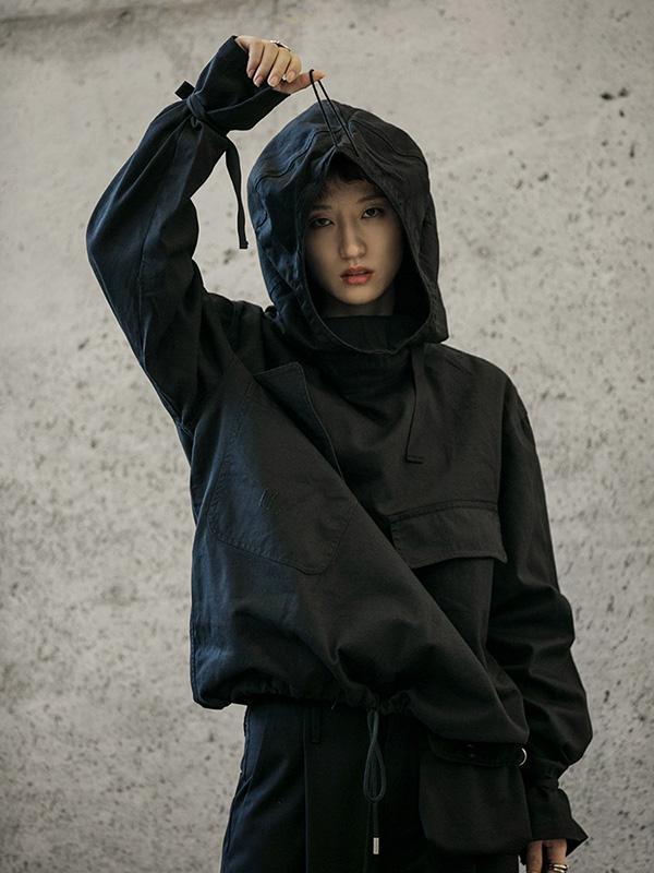 Loose Solid Drawstring Space Style Hoodie Sweatshirt