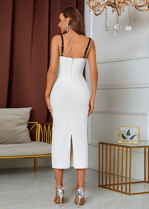 Black & White Contrast Bandage Midi Dress