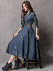 Vintage Embroidered Cropped Denim Dress