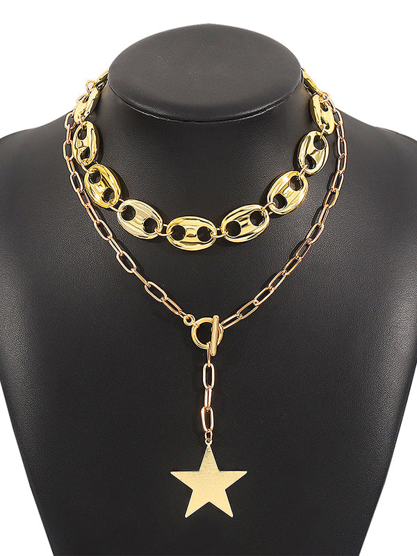 Chains Double Layered Geometric Star Shape Necklaces Accessories