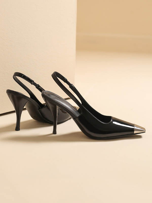 Contrast Color Split-Joint Square-Toe Pumps Sling Shoes