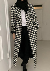 Houndstooth Woolen Coat with Suit Collar