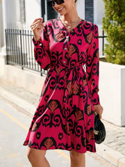 Printed Long Sleeved Large Swing Dress