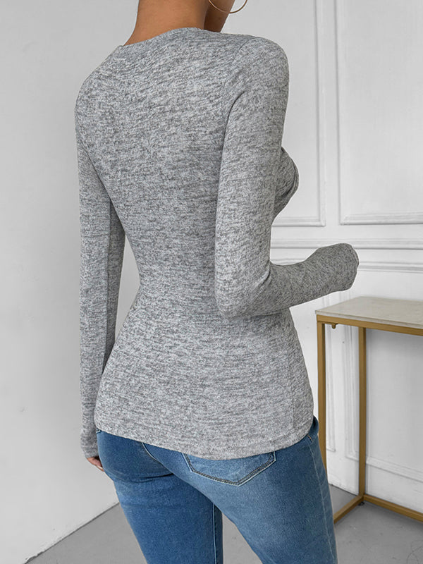 Long Sleeves Skinny Knot Solid Color Round-Neck T-Shirts Tops