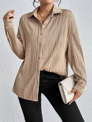 Long Sleeves Loose Buttoned Solid Color Lapel Blouses&Shirts Tops