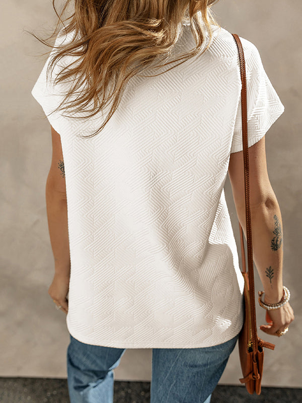 Loose Short Sleeves Solid Color V-Neck T-Shirts Tops