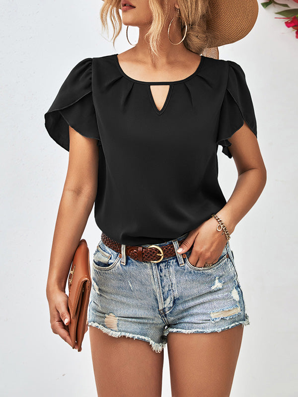 Loose Short Sleeves Hollow Solid Color Round-Neck T-Shirts Tops