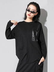 Fashion Loose Long Sleeves Split-Front Round-Neck T-Shirts Tops