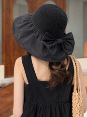 Bow-Embellished Split-Joint Sun protection Fisherman Hat Sun Hat