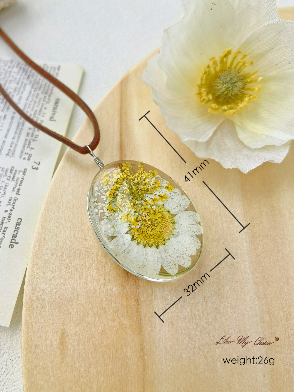 Dried Flower Necklace Double Sided Preserved Flower Daisy Pendant