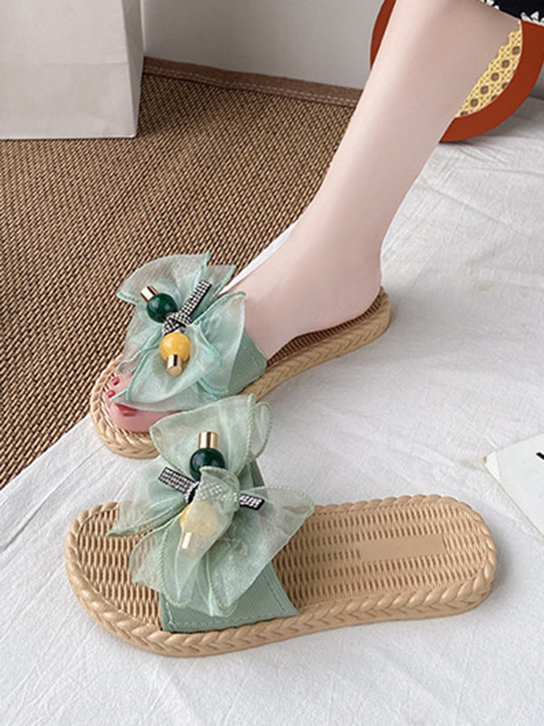 Bowknot Gauze Open Toe Split-Joint Slippers