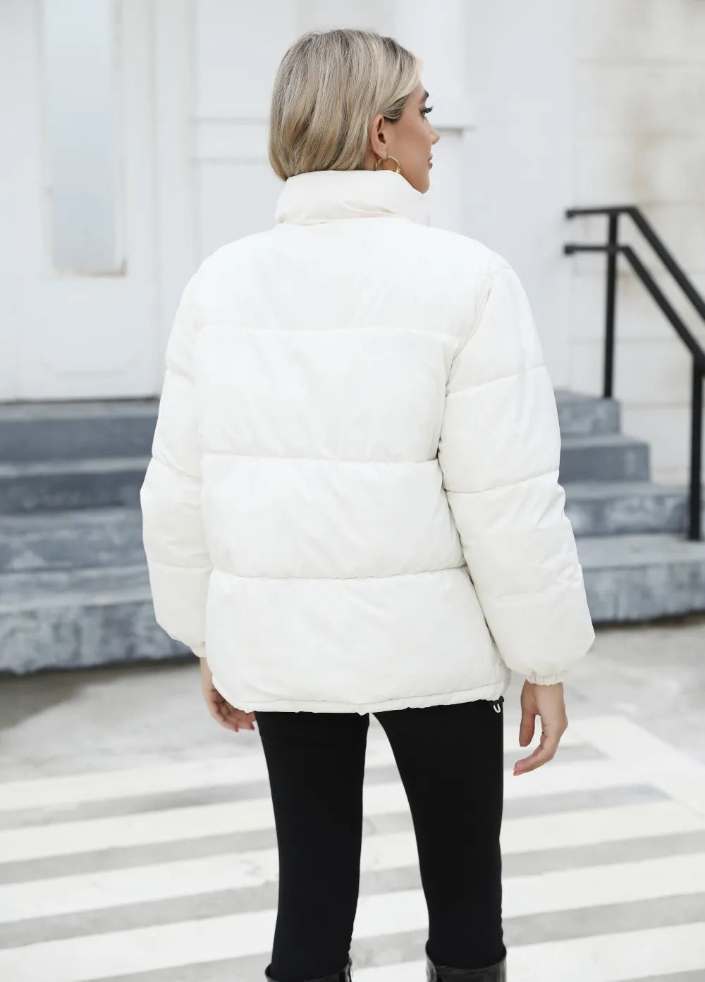 Casual White Puffer Jacket - Warm and Stylish