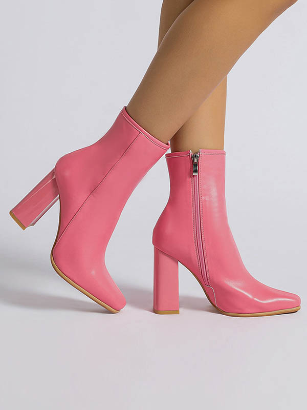 Pointed-Toe Split-Joint Zipper Boots Pumps