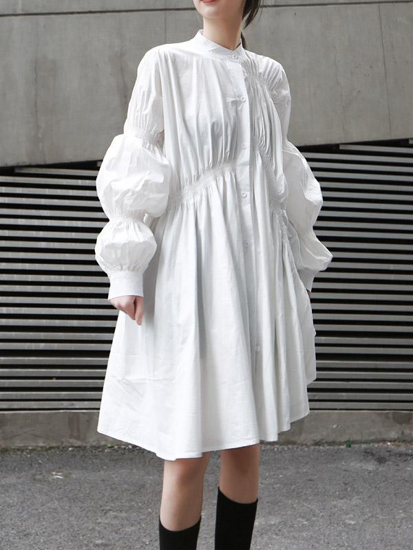 Loose Original Designed Irregular Puff Shirt Dress