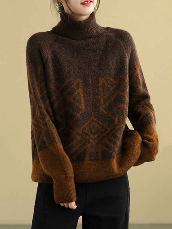 Original Print High-Neck Knitting Sweater