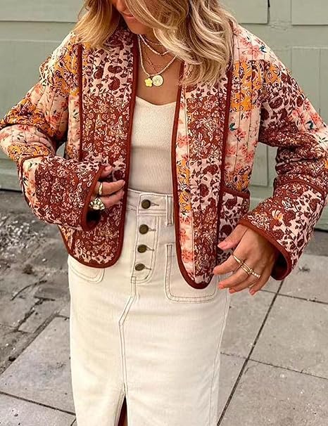 Floral Patchwork Print Drop Shoulder Jacket