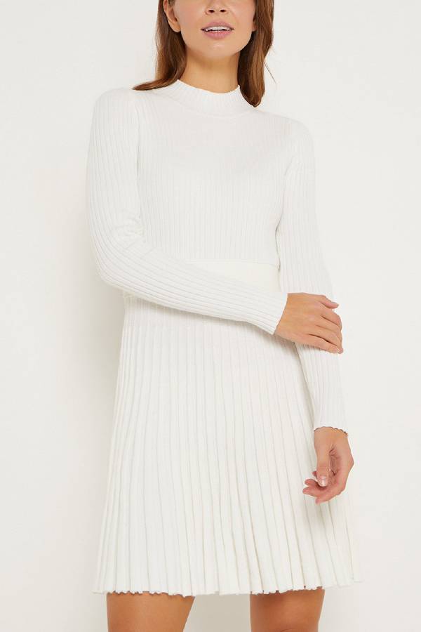 Pleated Knitted Mini Dress