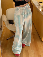 High Waisted Loose Split-Joint Striped Pants Trousers