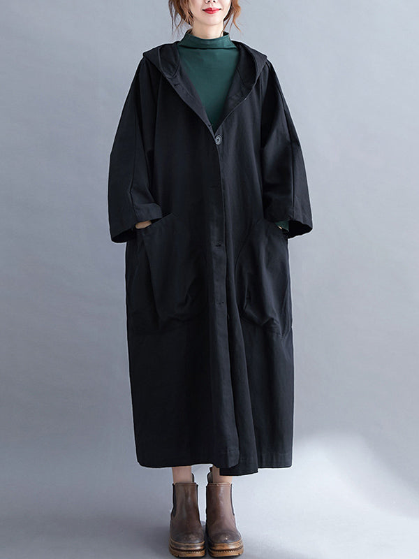 Loose Hooded Trench Long Coat