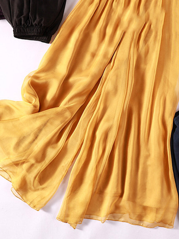 Casual Solid Color Chiffon Column Wide Leg Pants&Skirt