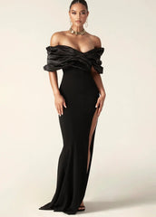 Luxe Off-Shoulder Satin Evening Gown