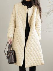 Long Sleeves Loose Buttoned Cotton-Padded Clothes Quilted Round-Neck Padded Coat Padded Coat/Down Coat