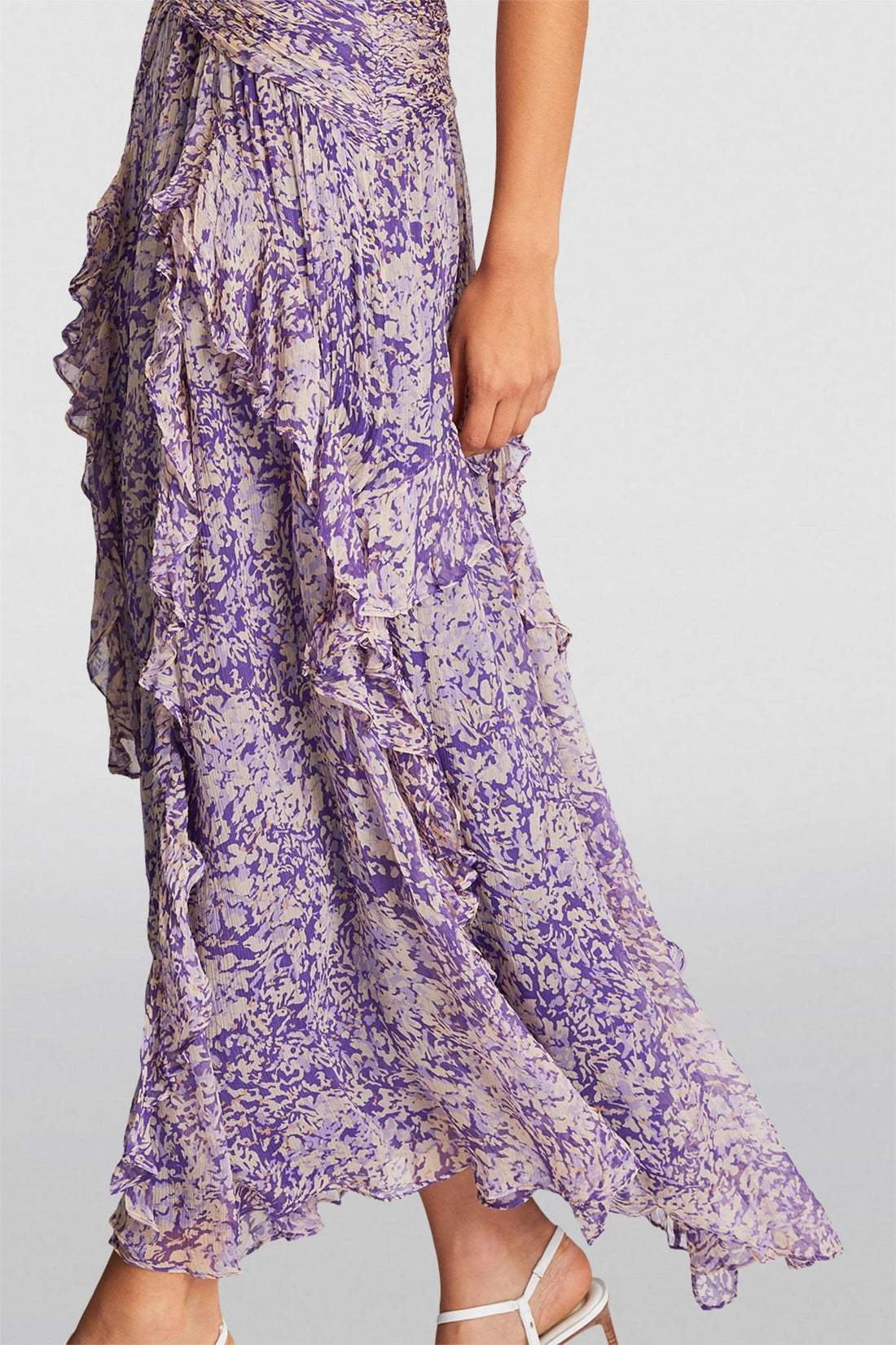 Flo Printed Plisse Ruffle Maxi Dress