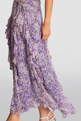 Flo Printed Plisse Ruffle Maxi Dress