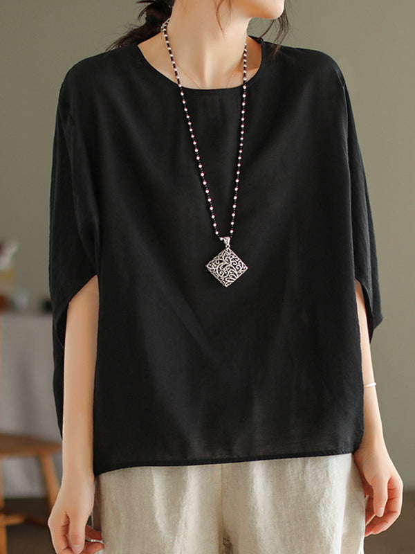 Vintage Loose Round-Neck Batwing Sleeves T-Shirt