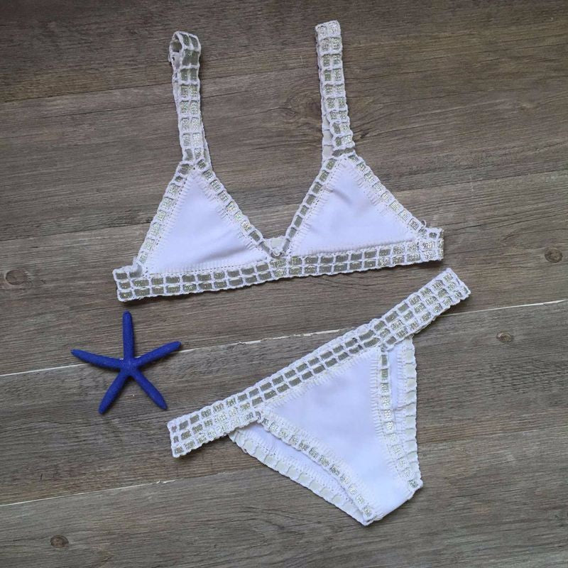 Hand Crocheted Bikini Set – Knitted Stitching Swimsuit for Women