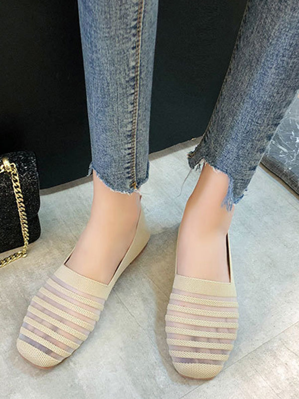 Breathable Contrast Color Striped Flat Shoes