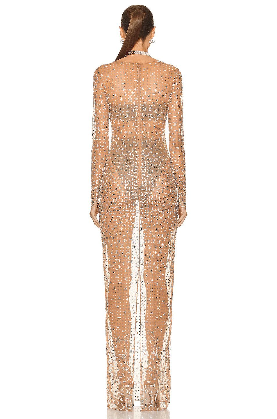 Ina Diamante Mesh Slit Maxi Dress