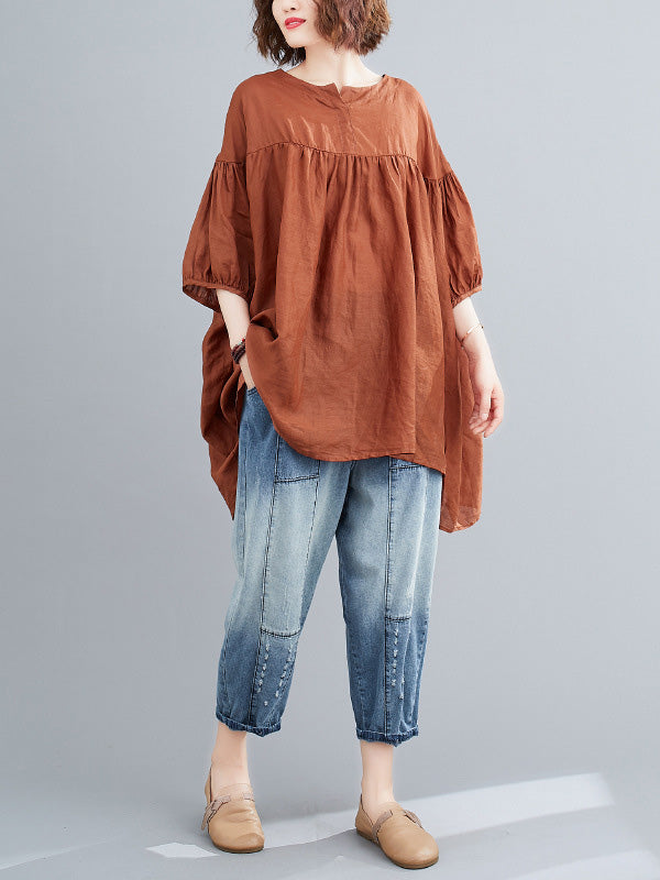 Casual Loose Split-Joint Batwing Sleeves V-Neck Shirts Top